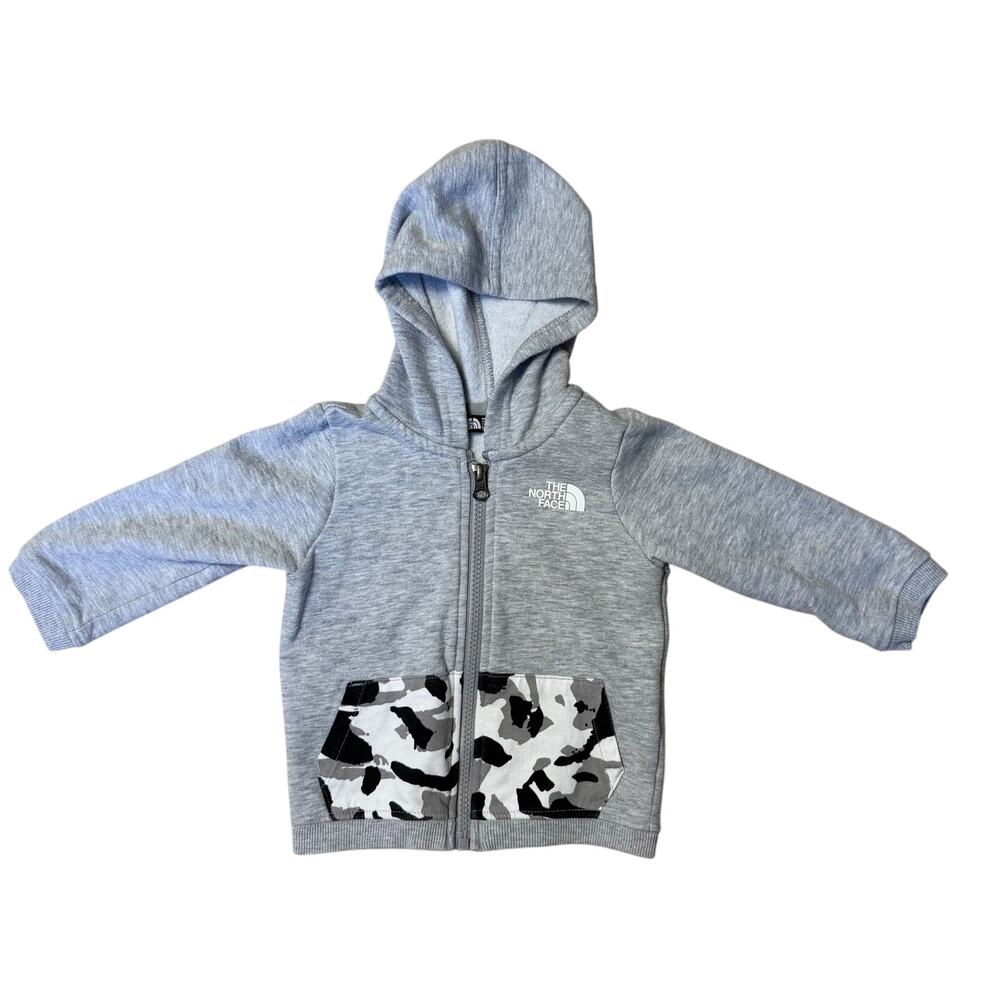 The North Face Infant Hoodie 6-12M Gray Full Zip Camo Pocket Sweatshirt